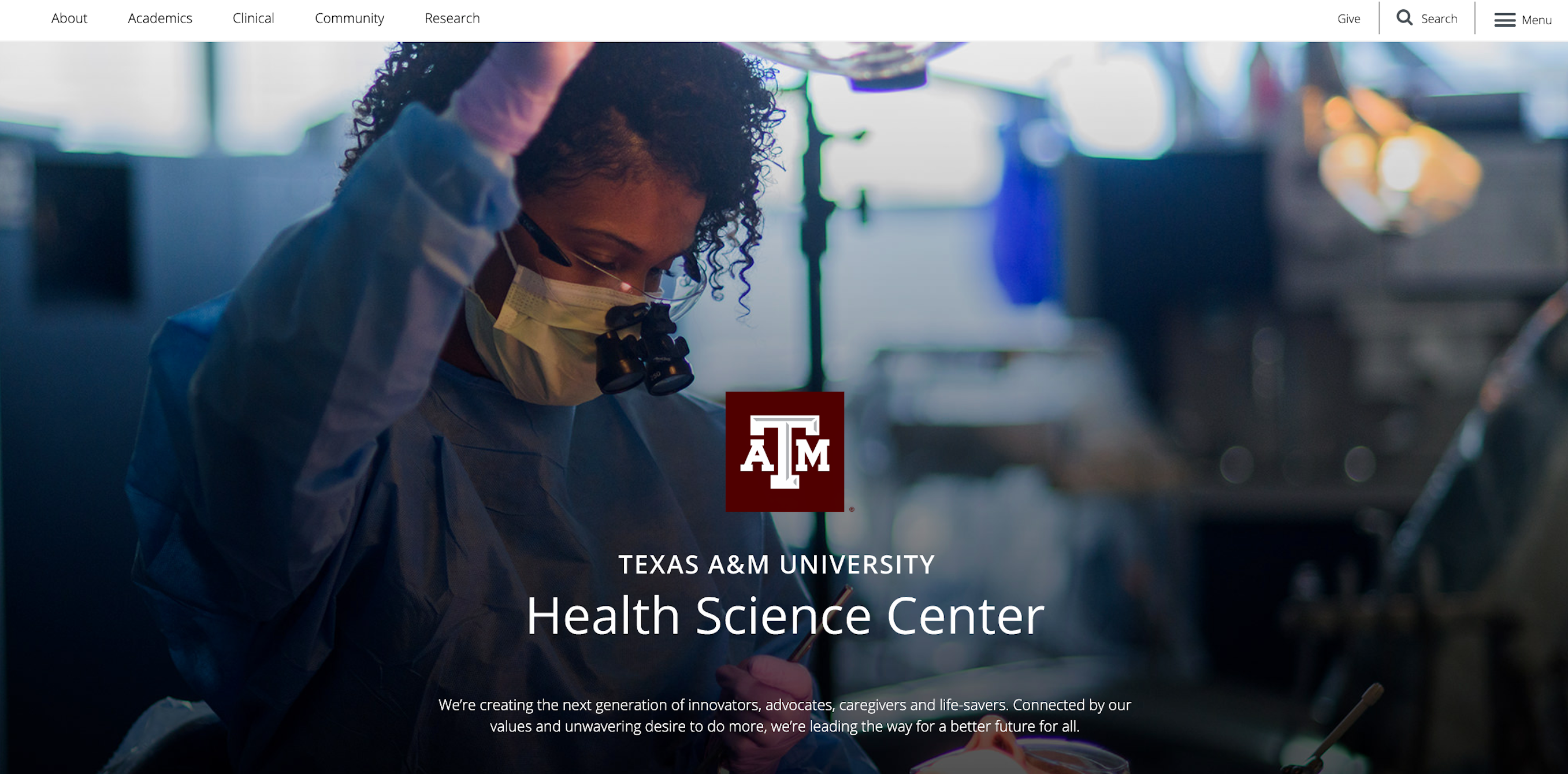 Screenshot of redesigned Texas A&M Health website