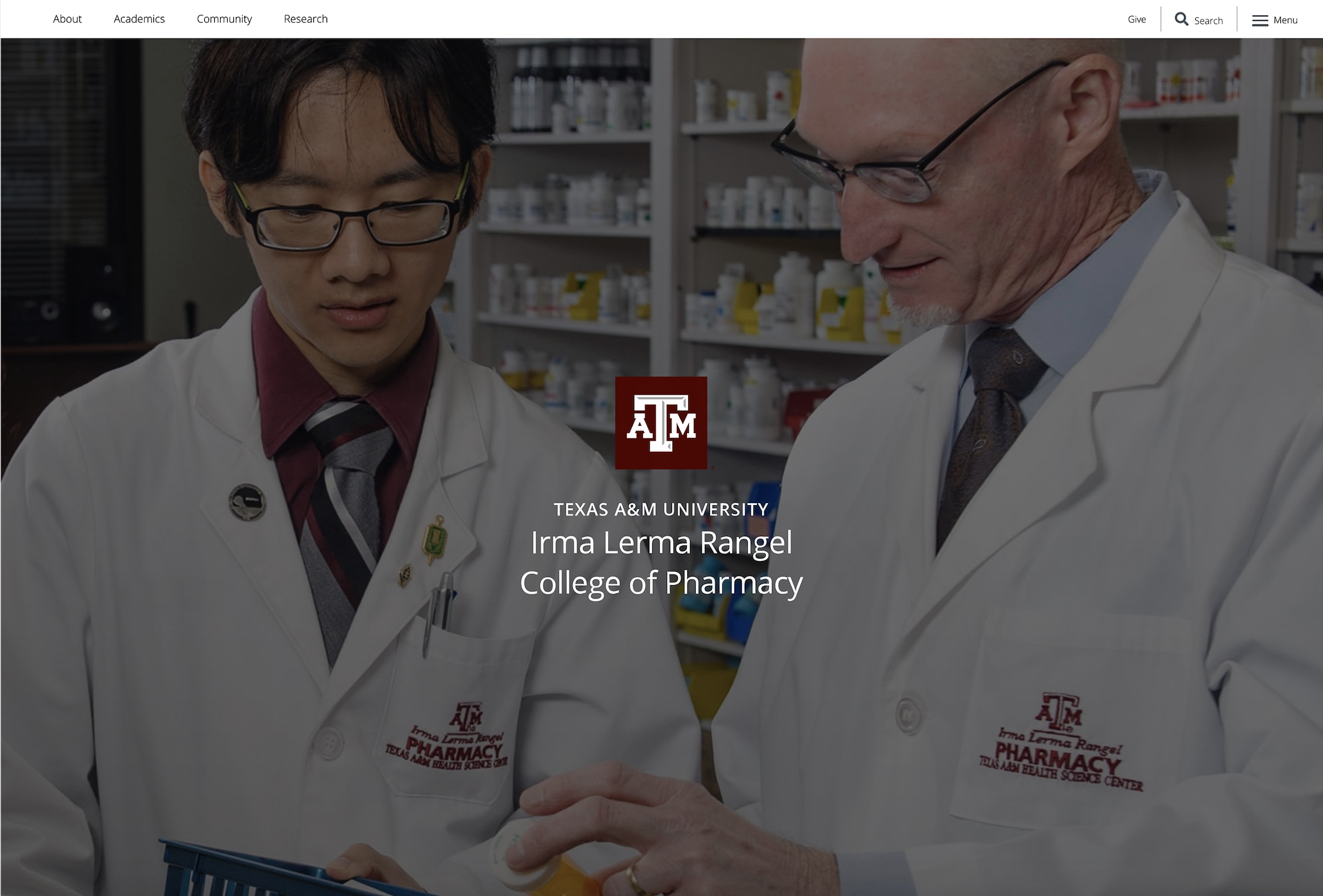 Screenshot of redesigned College of Pharmacy website